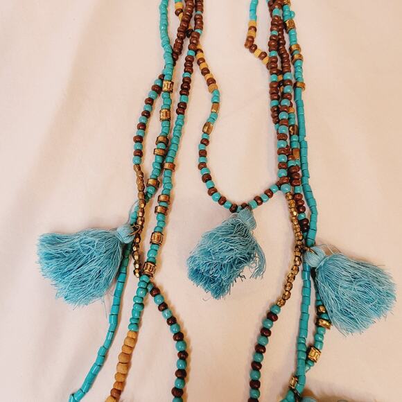 New Studio S blue beaded tassel layered boho statement necklace - Picture 4 of 7